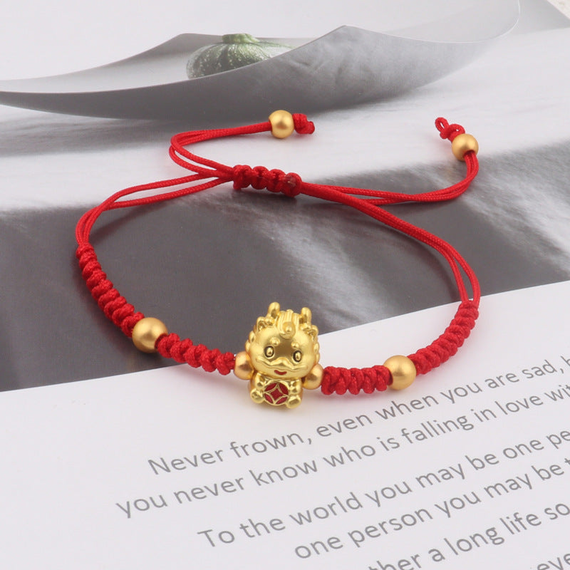 999 Sterling Silver Year of the Dragon Copper Coin Fortune Dragon Fu Character Luck Handcrafted Red String Braided Bracelet