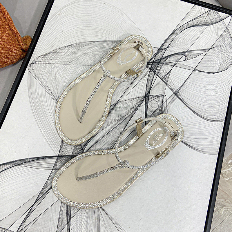 Belifi Flat Bottom Fashionable Minimalist Rhinestone Sandals