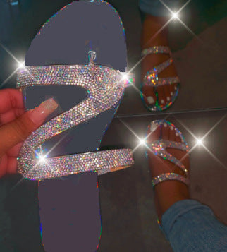 Belifi Rhinestone Flat-Bottomed Slippers