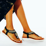 Belifi Women Bohemia Ethnic Flower Elastic Band Slip On Wedges Sandals