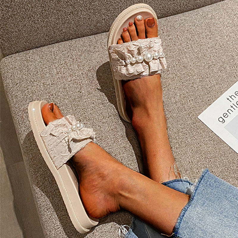 Belifi Fold Pearl Platform Slippers