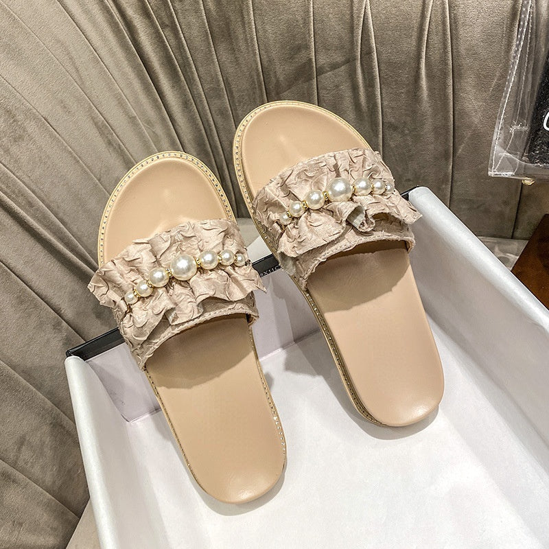 Belifi Fold Pearl Platform Slippers