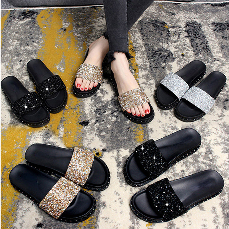 Belifi Soft Sole Non-Slip Sparkling Slippers