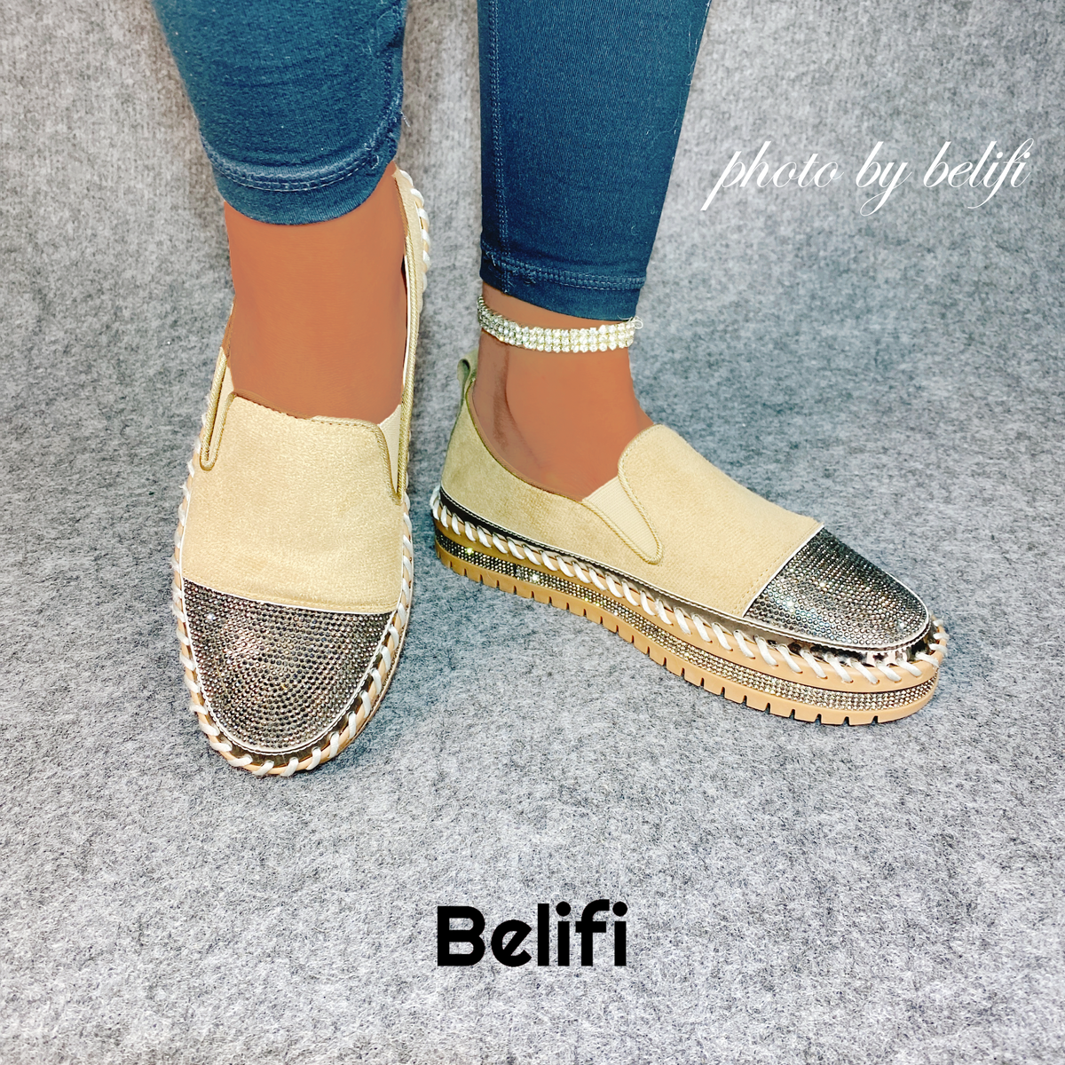 Belifi Platform Versatile Breathable Top Rhinestones Shoes