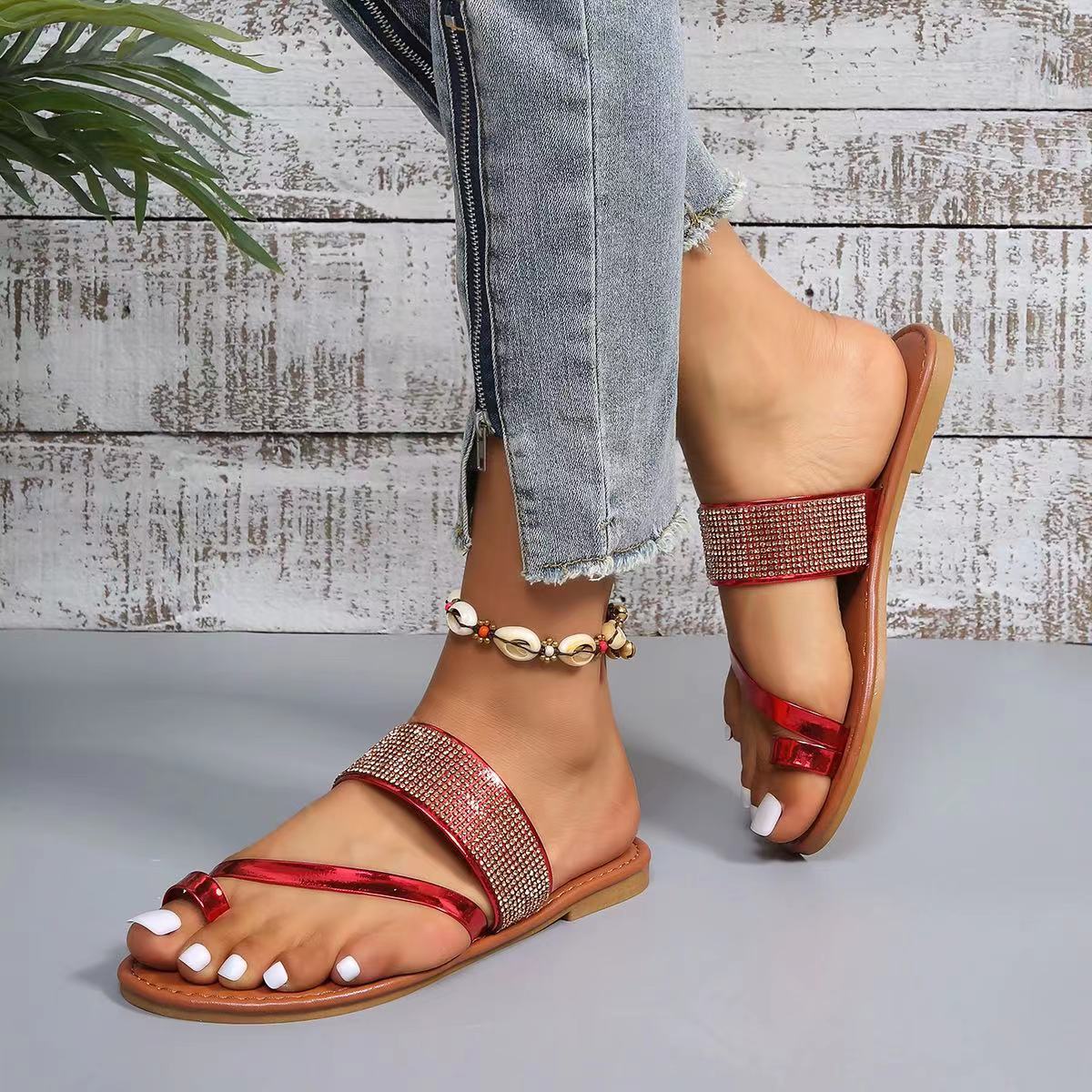 Belifi Rhinestone Cover Flat Bottom Sandals