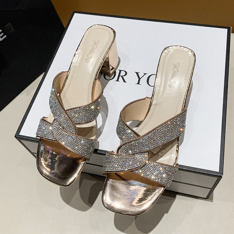 Belifi Fashion High Heeled Rhinestone Slippers