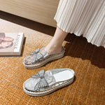 Belifi New Crystals Butterfly-knot Flat Platform Heels Half Slippers Women Bling Shoes