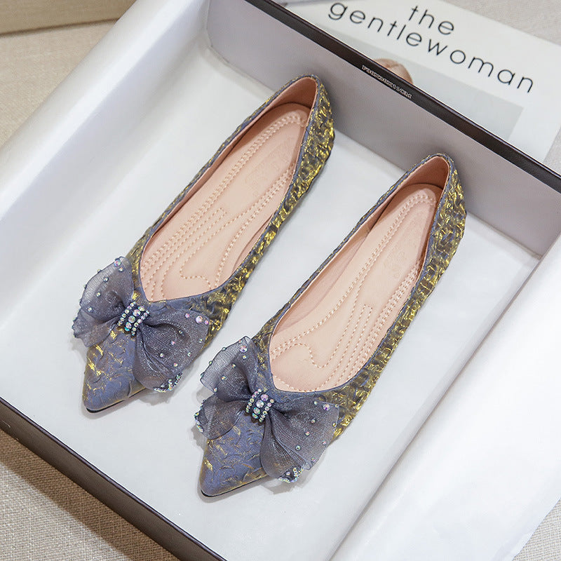 BelifiPointed Rhinestone Bow Flat Women's Shoes