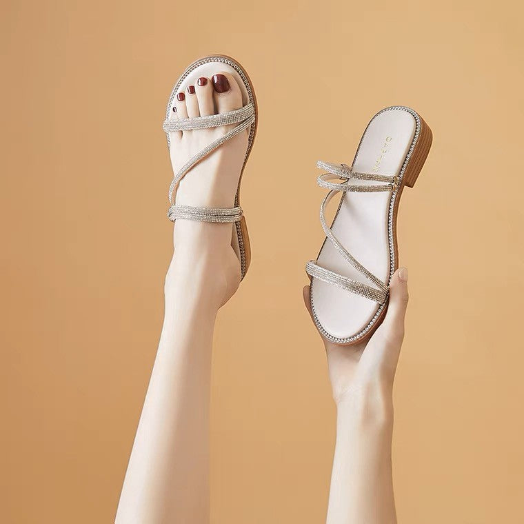 Belifi Rhistones Flat Versatile Fashion Sandals