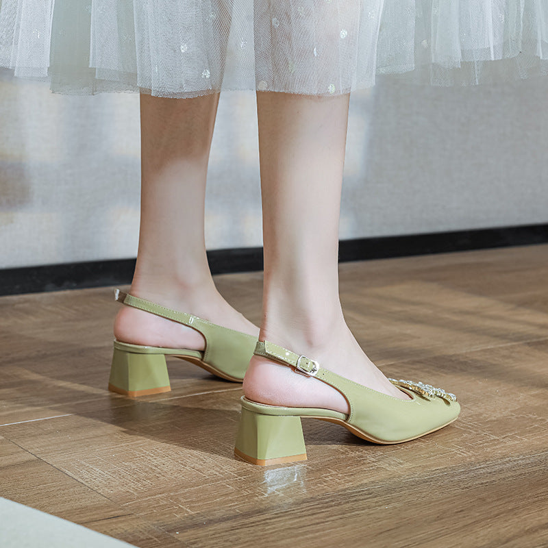 Belifi Crystal Crescents Tied-Heel Leather Flats