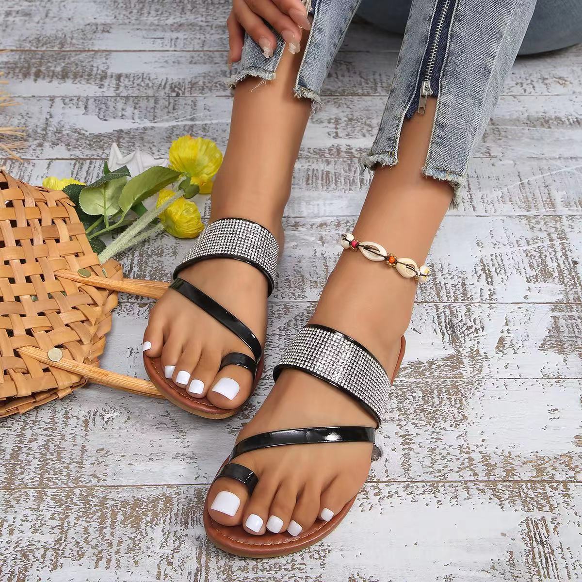 Belifi Rhinestone Cover Flat Bottom Sandals