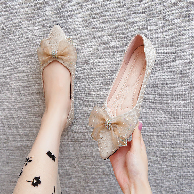 BelifiPointed Rhinestone Bow Flat Women's Shoes