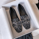 Belifi Square Toe Rhinestone Flat Bow Shoes