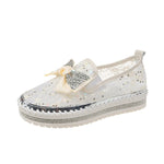 Belifi Dazzling Bow: Rhinestone-Adorned Translucent Slip-On Shoes