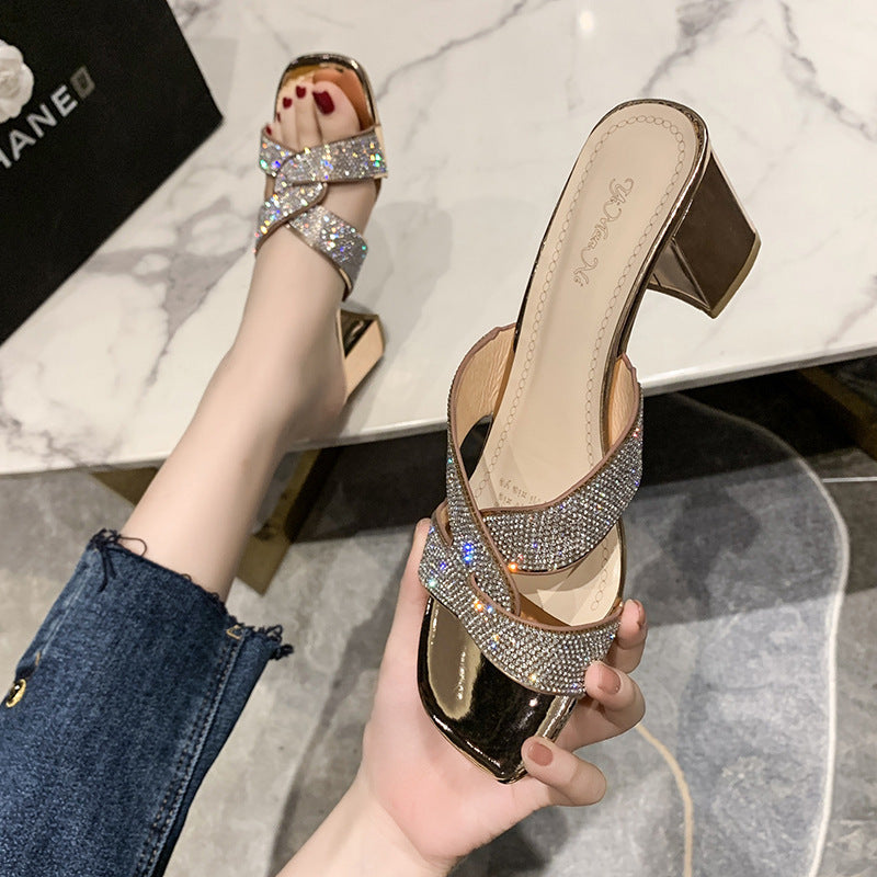 Belifi Fashion High Heeled Rhinestone Slippers