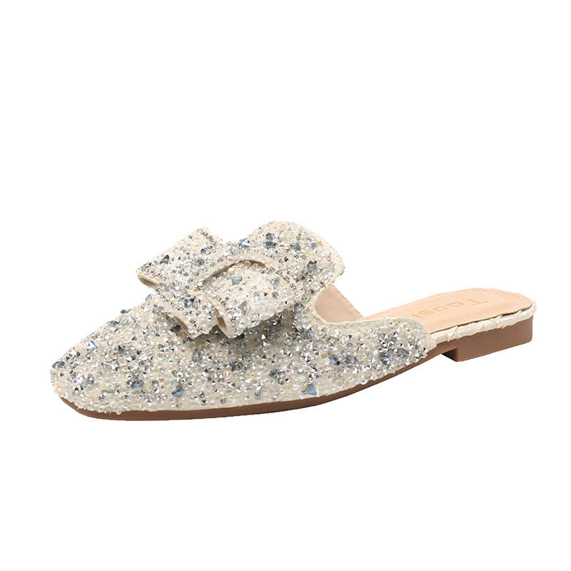 Belifi Bow Rhinestone Flat Sandals