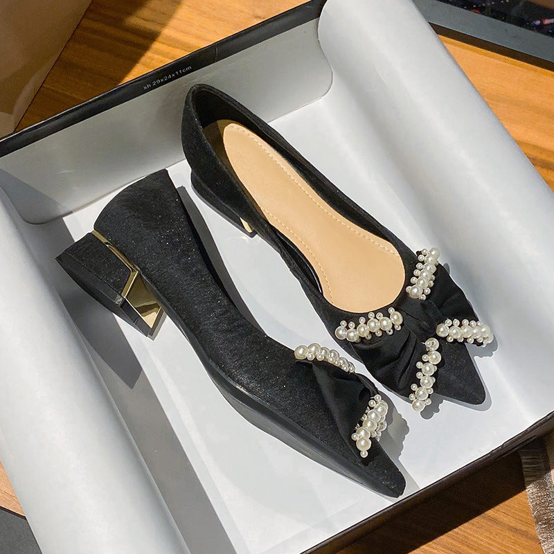 Belifi Pearl Scarf Elegance: Fabric & Leather Bow-Tie Flats