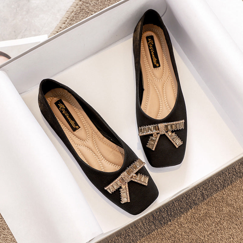Belifi Square Head Rhinestone Flat Bottom Women's Shoes