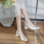 Belifi Crystal Crescents Tied-Heel Leather Flats