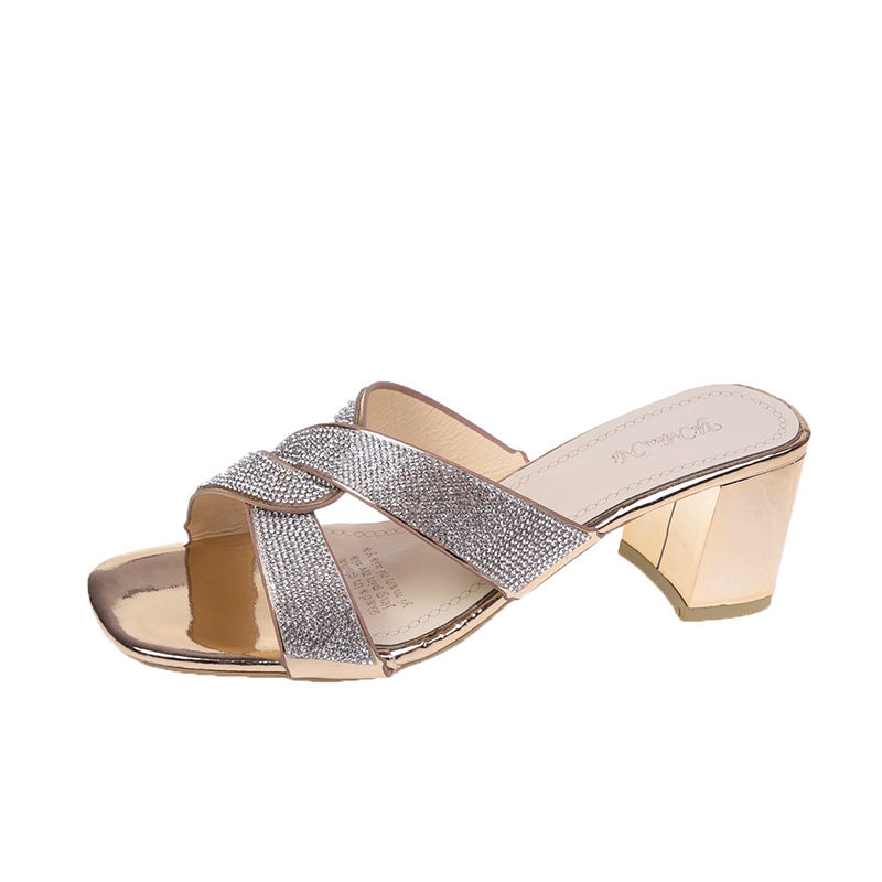 Belifi Fashion High Heeled Rhinestone Slippers