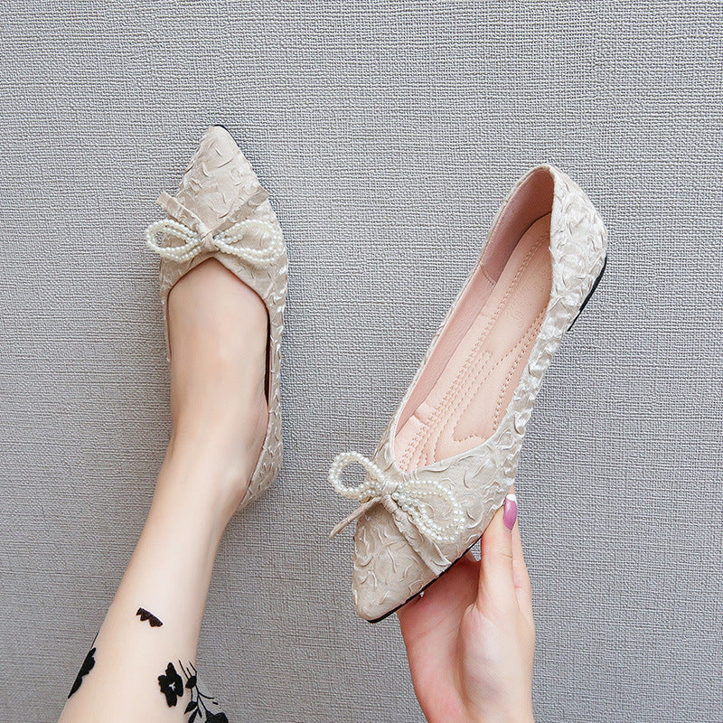 BelifiPointed Toe Bow Pearl Women's Shoes