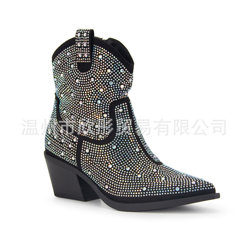Belifi Fashion Pointed High Heels Rhinestone Boots