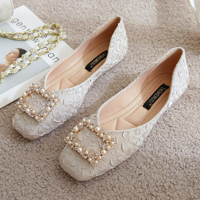 Belifi Summer Rhinestone Buckle Flats Square Head Women Shoes