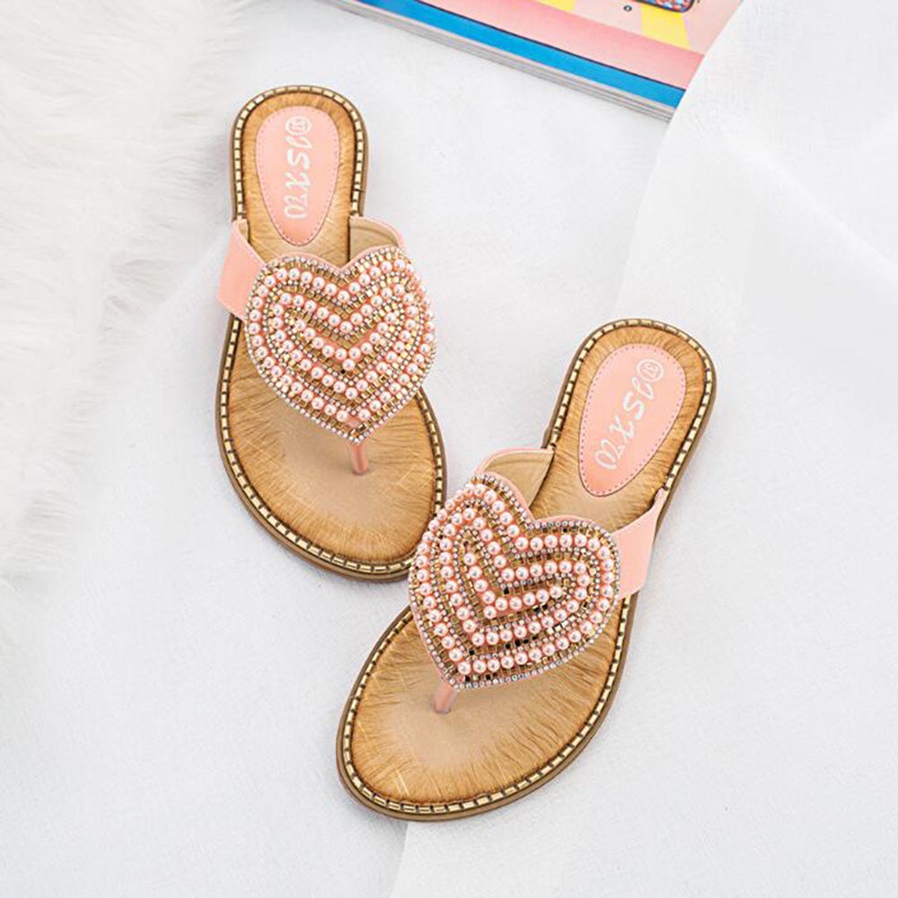 Belifi Rhinestone Love heart Flip Flops
