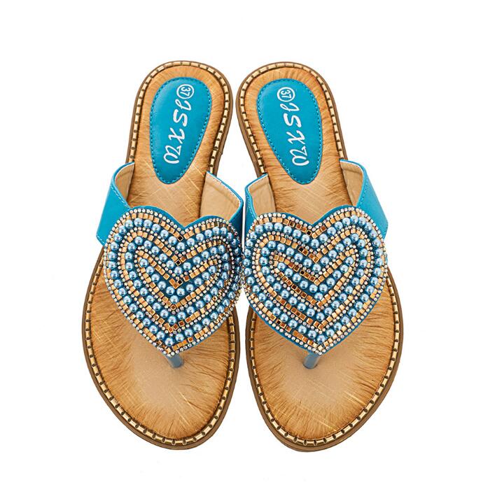Belifi Rhinestone Love heart Flip Flops