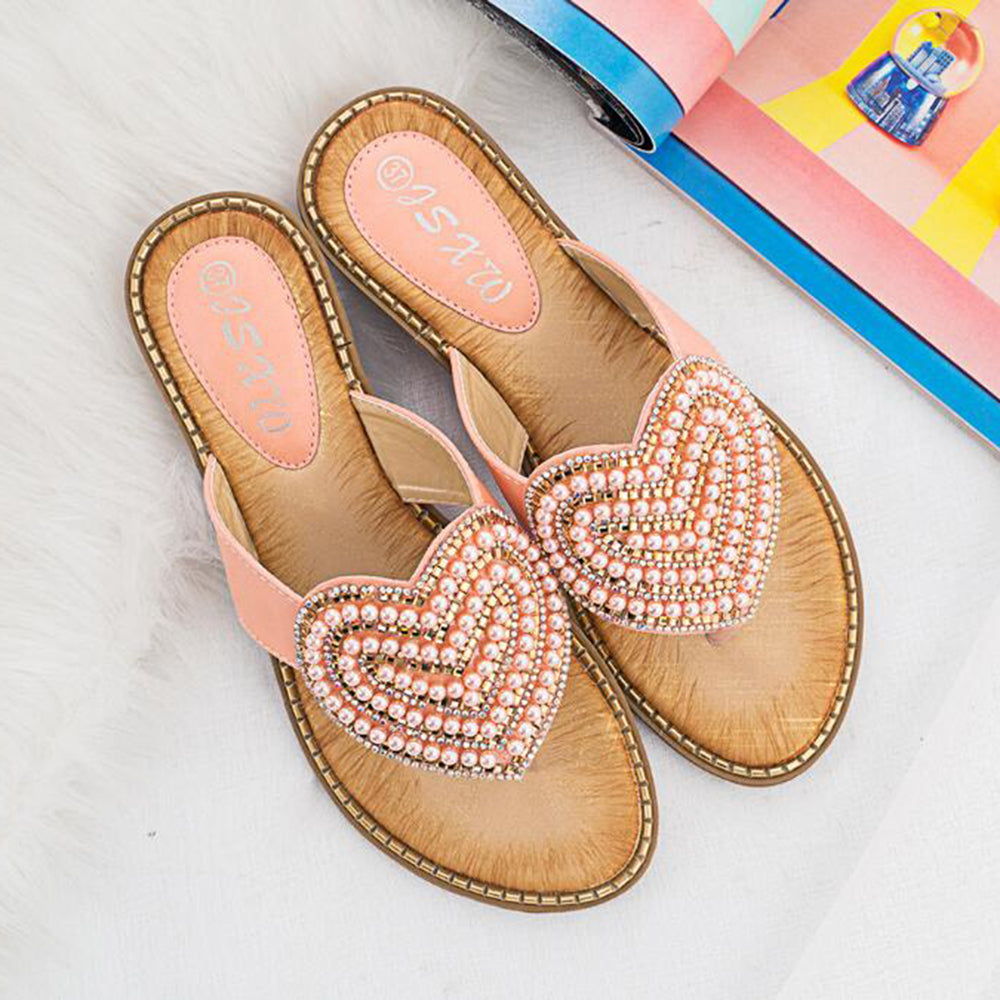 Belifi Rhinestone Love heart Flip Flops