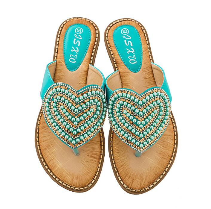 Belifi Rhinestone Love heart Flip Flops