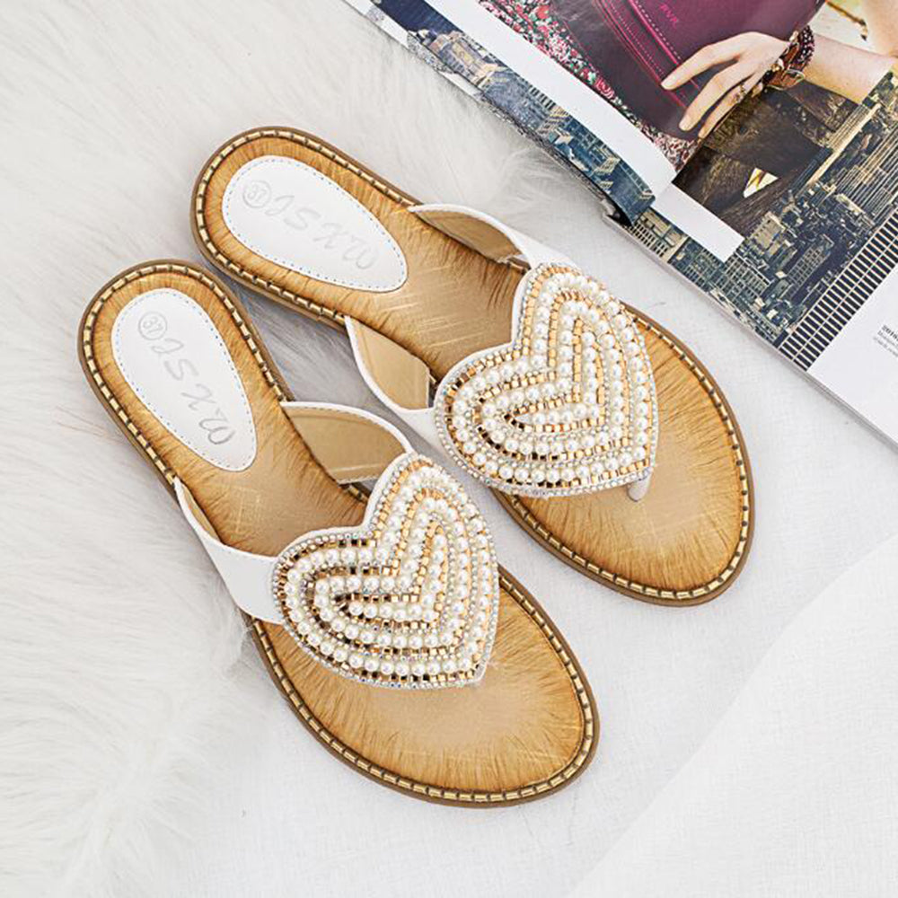 Belifi Rhinestone Love heart Flip Flops