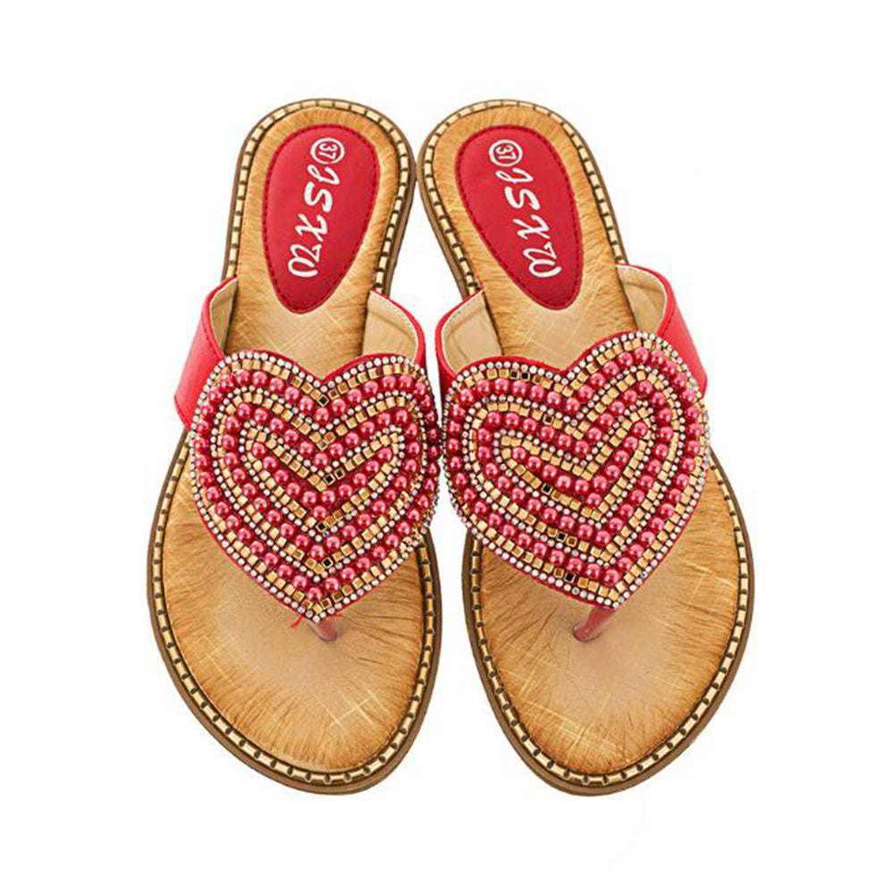 Belifi Rhinestone Love heart Flip Flops