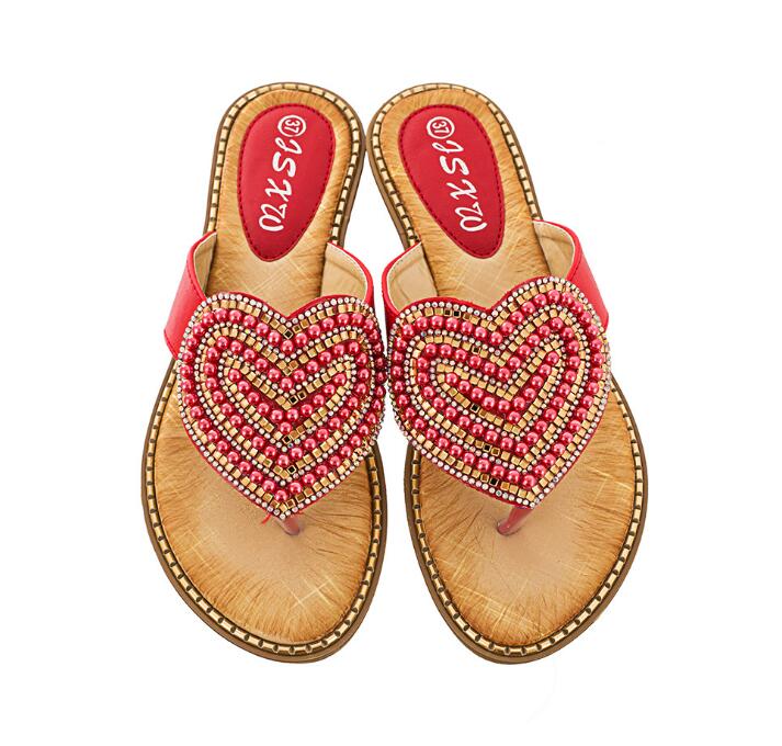 Belifi Rhinestone Love heart Flip Flops