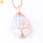 Natural Quartz Crystal Healing Necklace with Tree of Life Pendant