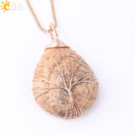 Natural Quartz Crystal Healing Necklace with Tree of Life Pendant