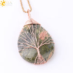 Natural Quartz Crystal Healing Necklace with Tree of Life Pendant