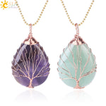 Natural Quartz Crystal Healing Necklace with Tree of Life Pendant