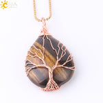 Natural Quartz Crystal Healing Necklace with Tree of Life Pendant