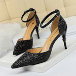 Belifi Pointed Toe Sequin Cutout Heels