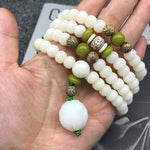 Bodhi Lotus Mala Necklace Bracelet - White Jade for Spiritual Harmony
