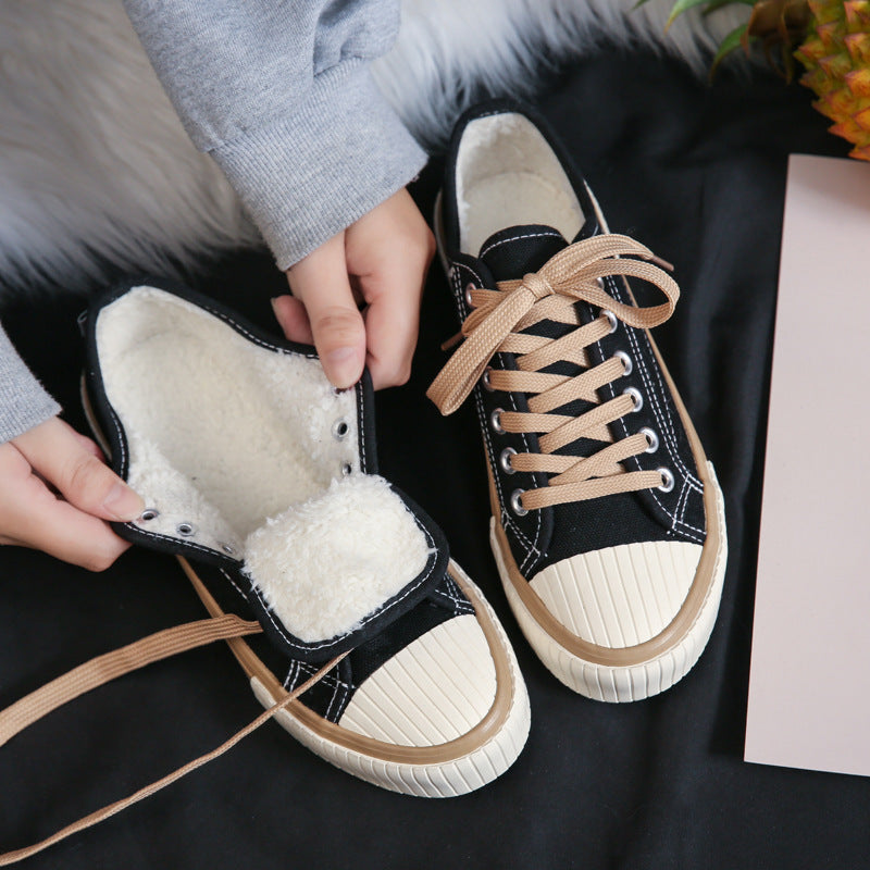 Belifi Women's Flat Heel Round Toe Warm Casual Low-Top Canvas Shoes
