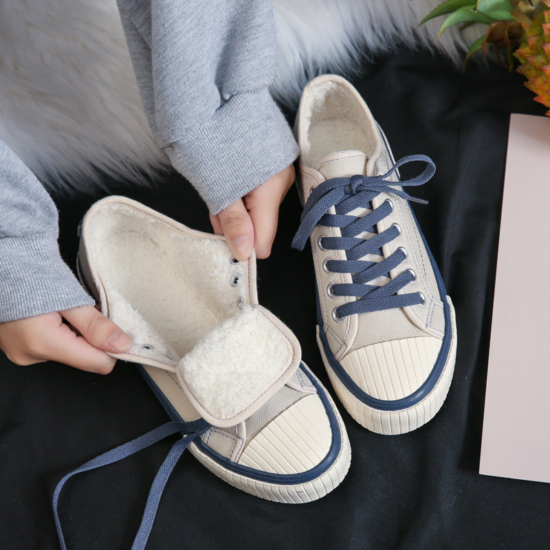 Belifi Women's Flat Heel Round Toe Warm Casual Low-Top Canvas Shoes