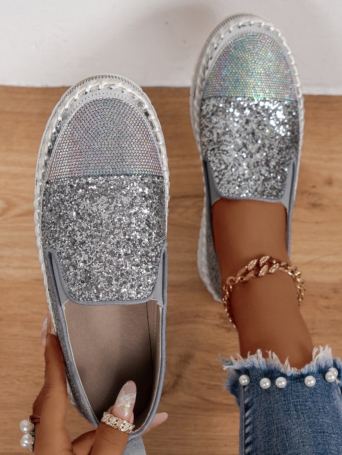 Befili Thick Soled Rhinestone Shoes