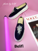 Belifi Enchanted Elegance: Women's Sparkling Rhinestone Embroidered Platform Slippers in Black & Gold