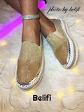 Belifi Starry Splendor: Women's Twinkling Rhinestone Platform Slip-On Shoes for Brilliant Comfort & Style