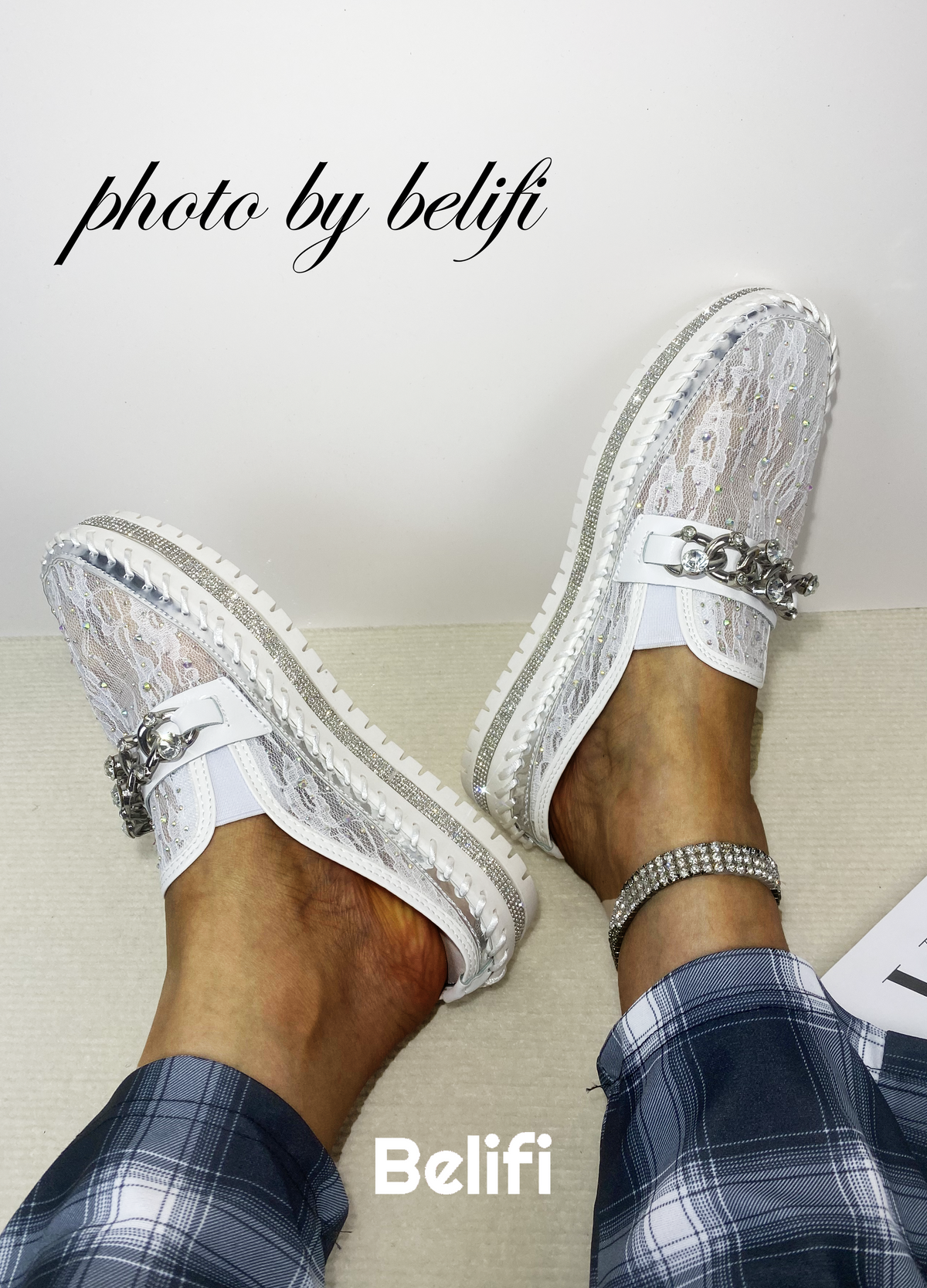 Belifi Rainbow Brilliance: Translucent Rhinestone-Embellished Slide Slippers