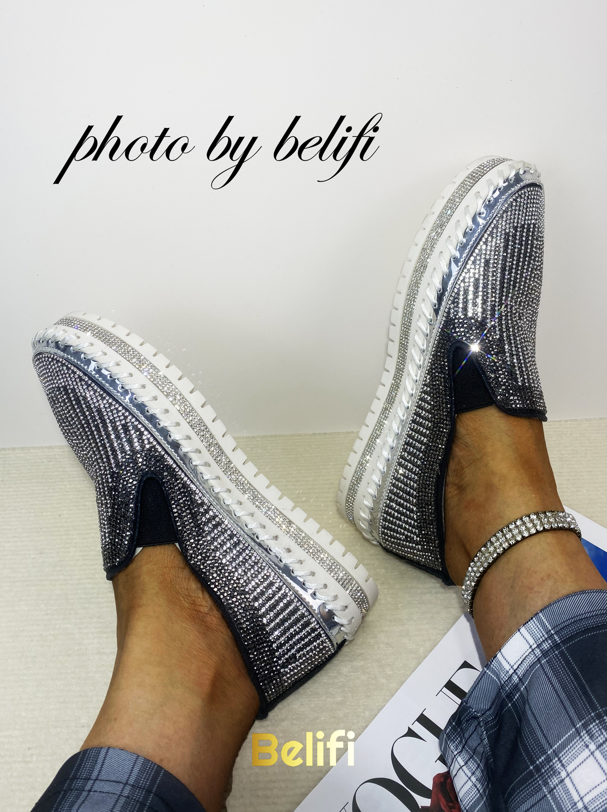 Belifi Starlit Elegance: Rhinestone-Embellished Casual Shoes