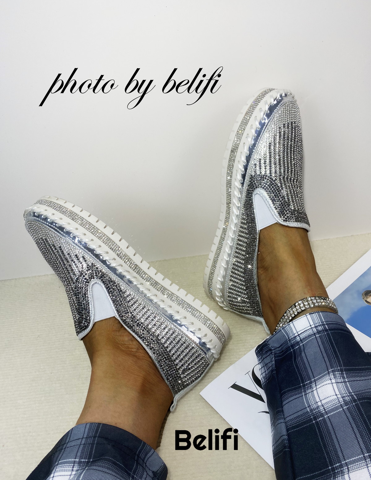 Belifi Starlit Elegance: Rhinestone-Embellished Casual Shoes
