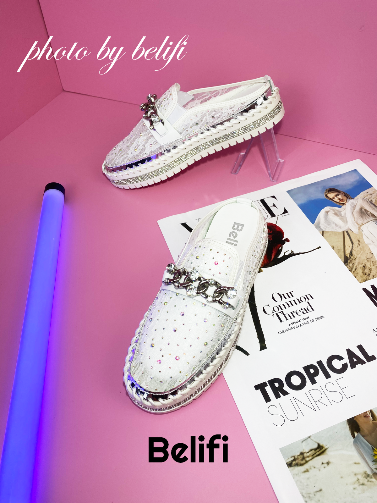 Belifi Rainbow Brilliance: Translucent Rhinestone-Embellished Slide Slippers